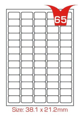 Crown Branded - Multi-Purpose A4 White Self-Adhesive Labels - Die Cut  38.1 x 21.2mm - 65 labels per sheet - 100 sheets per box/6500 labels per pack (STW038021CO)